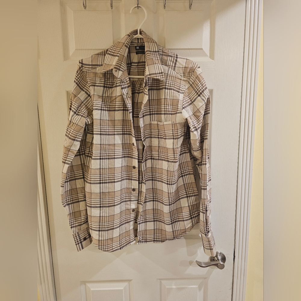 Simons Plaid Men's Shirt in Beige and Brown